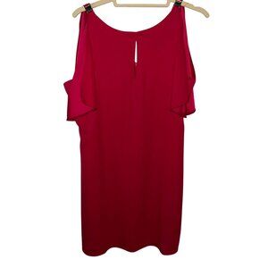 WHBM Raspberry Red Cold Shoulder Flutter Sleeve Dress w/ Hardware